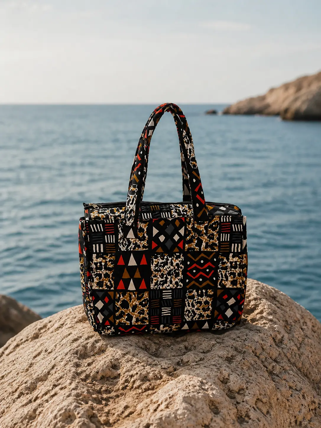 Sac imprimé wax avec rotin